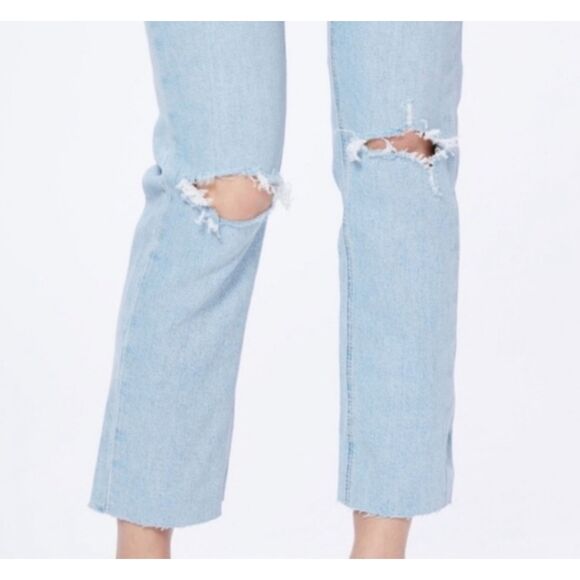 ~ PAIGE XS 26 Overalls Boho Light Blue Wash High Rise Sierra Denim Raw Hem 2 4 - Picture 6 of 16